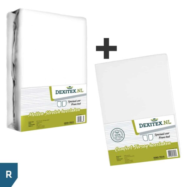 Dexitex Textielpakket RECHTS Frans bed / 1 hoeslaken en 1 molton wit