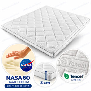 4D NASA 60 Traagschuim Topper 8 cm – Luxe TENCEL® Tijk